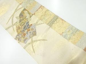 相良刺繍地紙に鶴・松竹梅模様袋帯